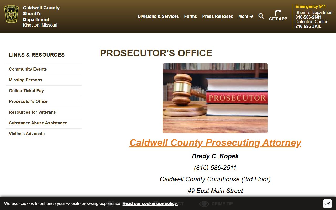 Caldwell County court records after arrest prosecutor office page