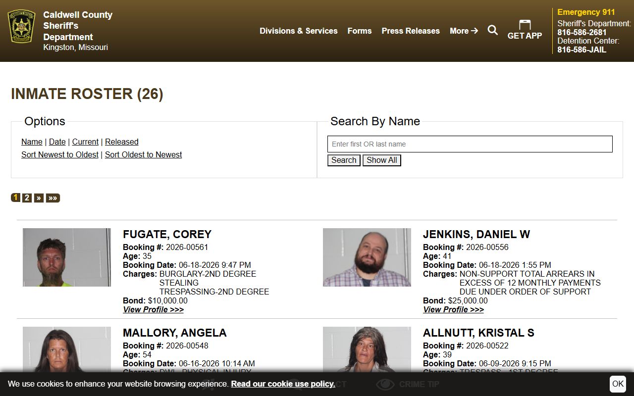 Caldwell County inmate records current roster list